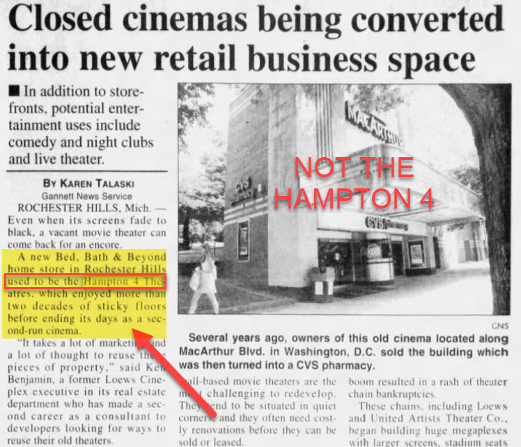 Hampton 4 Theatres - 2001 Article About The Conversion To Bed Bath And Beyond